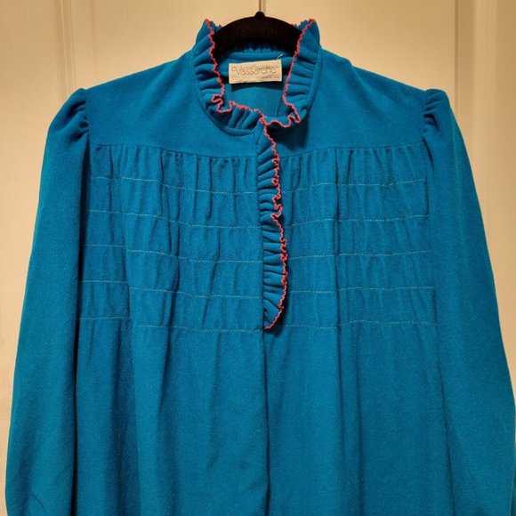 Vintage Vassarette Blue Long 1/2 Zip Long Velour Nightgown House Coat Pockets M - Picture 3 of 7